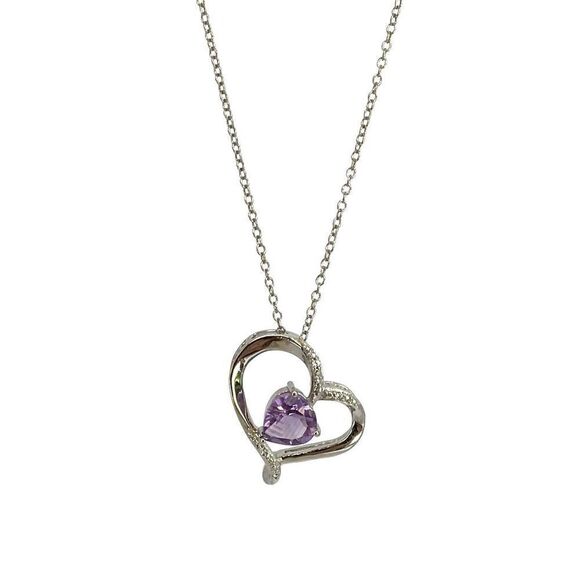 NV#2  Amethyst & CZ Heart & Sterling 925 Silver Necklace - Picture 6 of 11